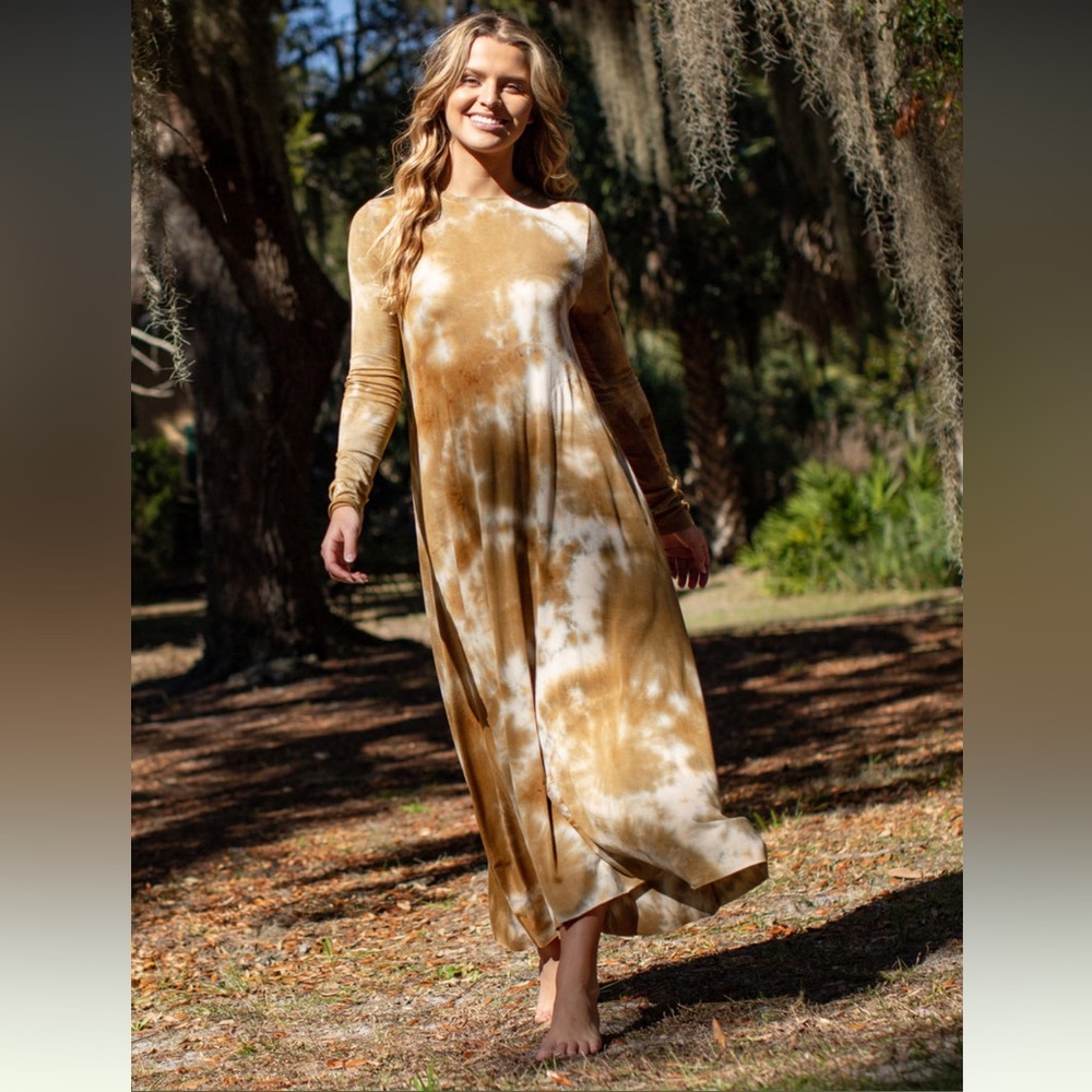 NWT Natural Life Stevie Knit Gold Tye-Dye Maxi Dress S